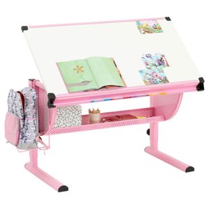 Kinderschreibtisch SARI höhenverstellbar in weiß/rosa, Schreibtisch für Kinder neigbar mit Rille für Stifte, Schülerschreibtisch mit Ablage und Rucksackhalterung
