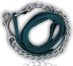 Führkette für Pferde  Eisenkette & Nylon Handgriff, Führleine für Pferd, Pony, Hunde Länge 2,10 m, Farbe grün