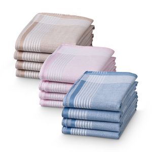 JEMIDI Taschentücher aus Baumwolle - 12x Stofftaschentücher im Set - Taschentuch aus Stoff für Damen Herren Kinder - wiederverwendbar - blau creme rosa