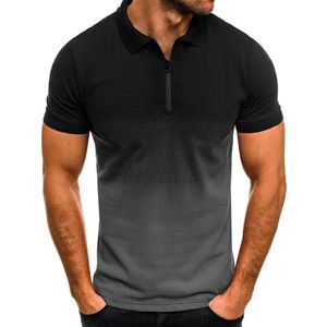 Männer Gradient Zipper Kurzarm Poloshirt Casual Tops Bluse Pullover T-Shirts,Farbe: Dunkelgrau,Größe:L
