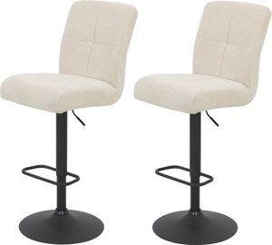 Hela Tische, 2er Set Barhocker LENI - Bezug Cord Creme -360° drehbar, höhenverstellbar -Komfortsitz Federkorb -Trompetenfuß Schwarz - 120kg belastbar
