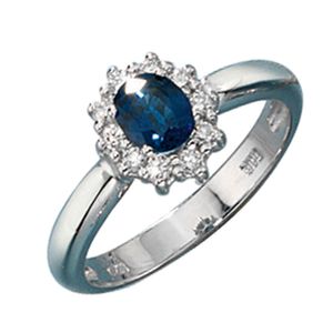 Ring Goldring Damenring blauer Saphir Diamanten Brillanten 585 Gold Weißgold