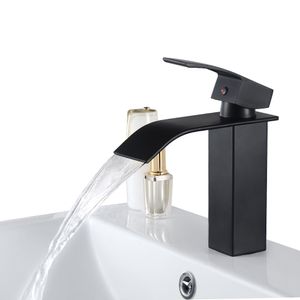Auralum Schwarz Wasserfall Wasserhahn Bad Waschtischarmaturen, Waschbecken Wasserhahn für Badezimmer