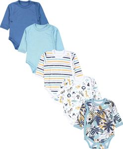 TupTam Baby Langarm Wickelbody Mädchen Body Jungen im 5er Set, Farbe: Koala Safari Streifen Mintgrün Orange Blau, Größe: 68