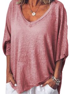 Damen Blusen 3/4 Ärmel Pullover Weiches T-Shirt Lässig Baggy Sommer Rundhals Tops Rosa,Größe XL