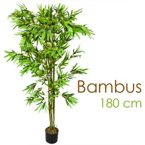 Bambus-Strauch Bambus Kunstpflanze Bambusbaum Kunstbaum Baum Künstliche Pflanze Bamboo Künstlich Echtholzstamm Innendekoration Deko 180 cm Decovego