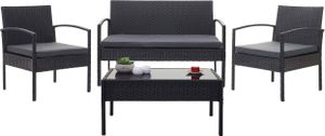 Poly-Rattan Garnitur HWC-F56, Balkon-/Garten-/Lounge-Set Sitzgruppe  schwarz, Kissen dunkelgrau