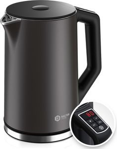 BALTER Edelstahl Wasserkocher mit Temperatureinstellung, 40°C-100°C, Doppelwand, BPA frei, leise & kabellos, Teekocher mit Temperaturwahl, grau