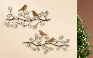 GILDE Wandrelief, Vogelmotiv, Metall, braun, goldfarben, , 2 Stück wie abgebildet, L. 1 cm, B. 50 cm, H. 24 cm 68560