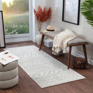 Berberteppich - Flurteppich, Läufer, Kurzflorteppich für das Wohnzimmer im Ethno-Stil,  Weiß Grau 80x220 cm