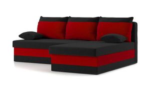 Ecksofa DELI 200 cm x 140 cm RECHTS mit Schlaffunktion - L-förmig - Bettkästen - Farben zur Auswahl STOFF HAITI 17 + HAITI 18 Schwarz&Rot