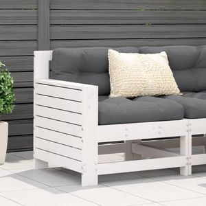 vidaXL Sofa ogrodowa z podłokietnikiem i poduszkami biała z litego drewna sosnowego vidaXL Sofa ogrodowa z podłokietnikiem i poduszkami biała z litego drewna sosnowego