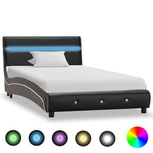 Hochwertigen Bettrahmen mit LED Schwarz Kunstleder 90x200cm Klassische Betten Mit Lattenrost