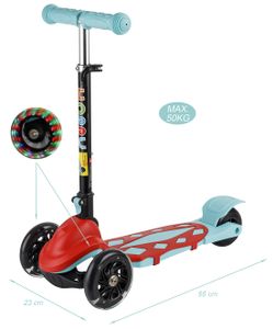 Capture Outdoor, "Hoppy" Luxus 3-Rad Kinderroller mit 2 leuchtenden Vorderrädern, 3-5 Jahre, faltbar, rot/blau, …