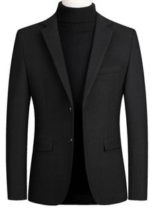 Herren Woll Arbeit Anzug Halsband Business Blazer Button Down Solid Color Outwear,Farbe:Schwarz, Größe:2XL