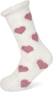 styleBREAKER Damen ABS Stoppersocken mit Teddyfutter und Herzen Muster, ABS-Socken, Größe 35-42 EU / 5-10 US / 4-8 UK 08030007, Farbe:Weiß-Altrose