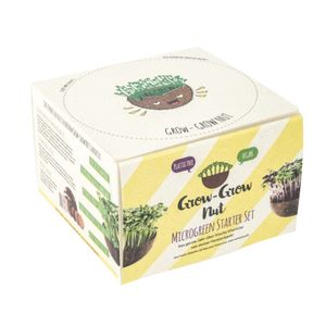 Grow-Grow Nut, Starterpaket, 1x Kokosnuss-Schale + 3x Bio-Saatgut (Brokkoli, Radieschen & Rucola) + 3x Kokoserde-Ziegel