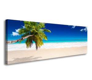 120 x 40 cm Bild auf Leinwand tropischer Strand mit Palme 5731-SCT deutsche Marke und Lager  -  Die Bilder / das Wandbild / der Kunstdruck ist fertig gerahmt