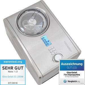 Gino Gelati 1,5 l Eismaschine mit Kompressor – Eisbereiter für hausgemachte Eiscreme, Sorbets & Frozen Yogurt – Edelstahl, selbstkühlend Gino Gelati 1,5 l Eismaschine mit Kompressor – Eisbereiter für hausgemachte Eiscreme, Sorbets & Frozen Yogurt – Edelstahl, selbstkühlend