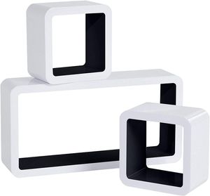 WOLTU Wandregal Cube Regal 3er Set Würfelregal Hängeregal, weiß-schwarz
