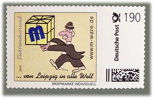 190ct. 'Lord' Cartoon-Briefmarke '... von Leipzig in alle Welt'. Rollenmarke. ID20316