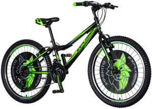 breluxx® 24 Zoll Kinderfahrrad Mountainbike Hardtail Magnito Sport Black, 6 Gang - inkl. Schutzbleche