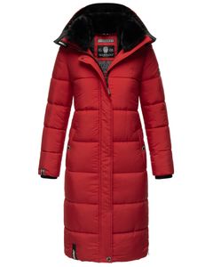 Marikoo Damen Winterjacke Parka Stepp Mantel Kunstfell gefüttert Kapuze RELIZIAA Rot Gr. 34 - XS