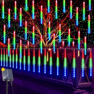 3M Led Meteor Shower String Lights Indoor Outdoor Solar, Meteor Rain Lights 30cm, Outdoor Solar String Lights Garden Terrace Tree Yard Party Decoration, Colourful