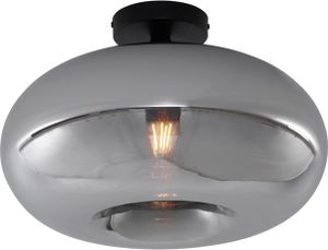 QAZQA - Art Deco Art-Deco-Deckenleuchte I Deckenlampe I Lampe I Leuchte schwarz mit Rauchglas 40cm - Busa I Wohnzimmer I Schlafzimmer - Metall Rund - LED geeignet E27
