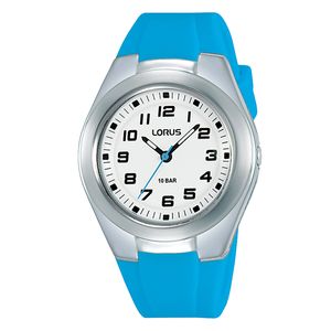 Kinder blauer Silikongurt & weiße Zifferblatt Uhr mit gebogenem Acrylglas