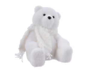 Weihnachtsfigur Eisbär mit Schal sitzend Kunststoff 20cm weiß