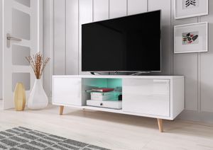 TV-Lowboard Sweden in glanz Weiß TV-Schrank 140x45cm Unterteil + LED Beleuchtung