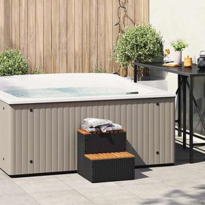 vidaXL Whirlpooltreppe Schwarz 50x50x50,5 cm Poly Rattan Akazie Massiv