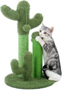 Purpurra Kratzsäule Kaktus-Katzenkratzbaum M mit natürlichen Sisalseilen, Spielball, grün, 58 cm