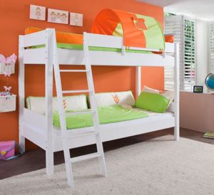 Etagenbett STEFAN Hochbett Stockbett Kinderzimmer Weiß Stoffset Grün/Orange