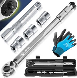 MASKO® Drehmomentschlüssel 6tlg. Set 40-210Nm 1/2 ' CV inkl. 3 Stecknüssen 17mm, 19mm, 21mm  und Verlängerung 125mm  inkl. Koffer +/- 4% Toleranz  Reifenschlüssel Auto Drehmoment-Schlüssel