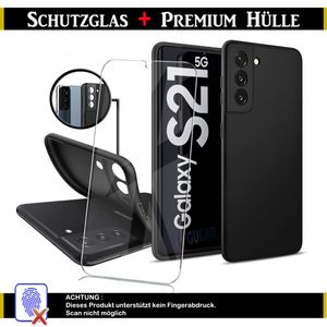 Für Samsung Galaxy S21 5G - Silikon Schwarz Kamera Schutz Hülle + Panzerglas Echt Glas Display Schutzglas