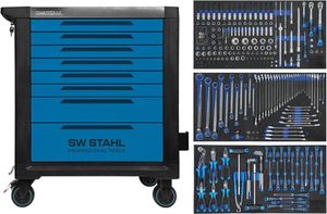 SW-Stahl Z3208 Profi Werkstattwagen TT802 blau I 8 Schubladen I 3 Schubladen gefüllt I 304 teilig I Werkstatt Rollwagen mit Werkzeug bestückt I Twin-Lock I Werkstattwagen kit I voll ausgestattet