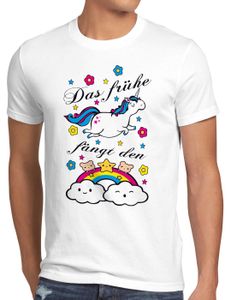 style3 Das frühe Einhorn fängt den Regenbogen Herren T-Shirt, Größe:S, Farbe:Weiß