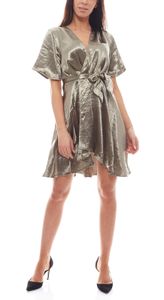 NA-KD Metallic-Kleid in Wickeldesign glänzendes Damen Cocktail-Kleid kurz Grün, Größe:40