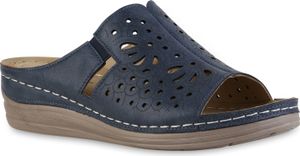 VAN HILL Damen Komfort Sandalen Bequeme Cut-outs Freizeit Keilabsatz Schuhe 841607, Farbe: Blau, Größe: 40
