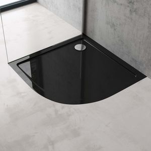 doporro Duschtasse Duschwanne 90x90x4cm flach aus Acryl in schwarz Viertelkreis DIN-Anschlüsse für bodenebene Montage geeignet Faro3