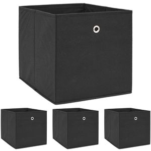 4er Set Aufbewahrungsbox für Kallax Regal 33x38x33 mit Öse Faltbox Schwarz