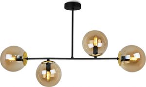 Light-Home Tuluza Hängelampe - Pendelleuchte aus Metall und Glas - E27 - 4-Flammig - Kupferglas - Schwarz und Gold