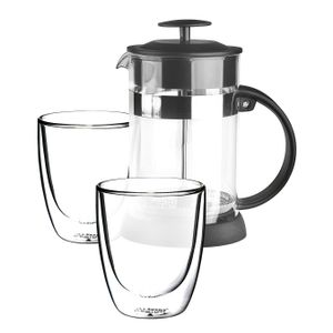 Kávovar FRENCH PRESS Sklenený džbán SET Kávovar na čaj s 2 termálnymi pohármi 0,8 l