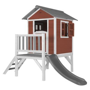 AXI Spielhaus Beach Lodge XL in Rot mit Rutsche in Grau | Stelzenhaus aus  Holz für Kinder | Kleiner Spielturm für den Garten