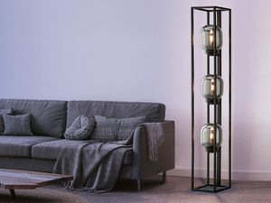 LED Stehlampe 3flammig Schwarz mit Rauchglas - Bodenlampe Innen Industrial Style