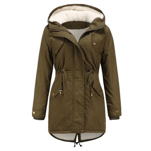 Damen Winter Warm Dicker Reißverschluss Mantel Kapuzen Parka Lange Jacke Outwear,Farbe: Grün,Größe:XL
