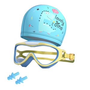 2 Stück Kinder Schwimmbrille Badekappe Set Verstellbar, mit UV Schutz Elastisch mit Antibeschlag Wasserbrille für 3-15 Jahre Alt