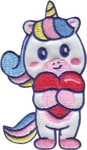 Einhorn mit Herz - Aufnäher, Bügelbild, Aufbügler, Applikationen, Patches, Flicken, Zum Aufbügeln, Größe: 4,7 x 8 cm